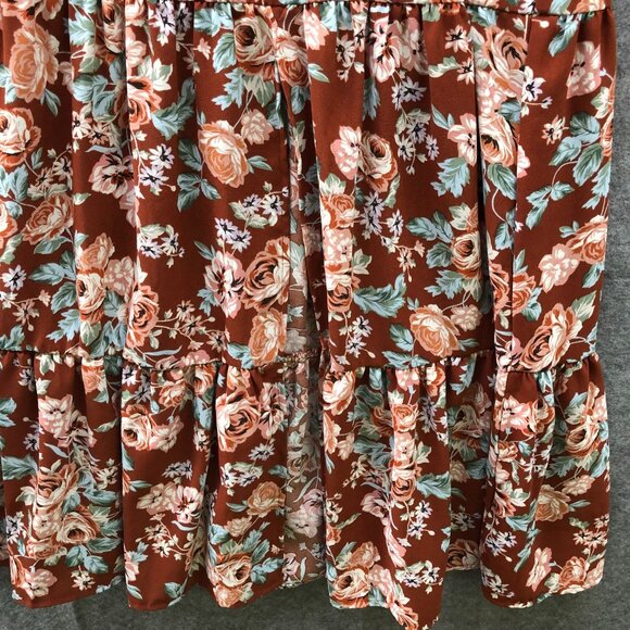 Altar'd State Maxi Skirt Womens L Brown Floral Slit Front Hem Pull On Tiered - Picture 4 of 8